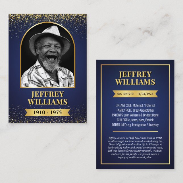 Custom Ancestor Trading Card, Family Heritage Card (Front/Back)