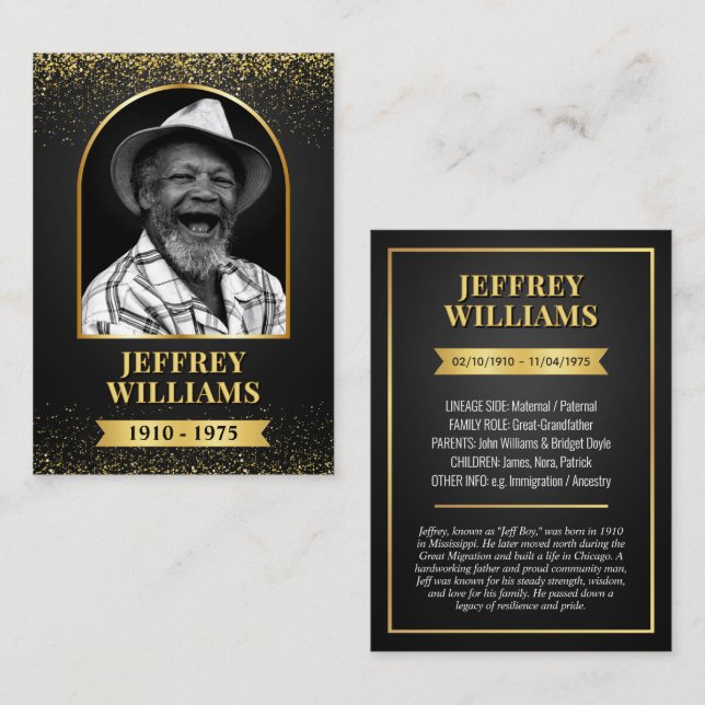 Custom Ancestor Trading Card, Family Heritage Card (Front/Back)