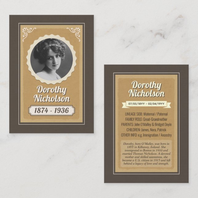 Custom Ancestor Trading Card, Family Heritage Card (Front/Back)