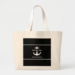 Custom Anchor Black Boat Name Location   Large Tote Bag
