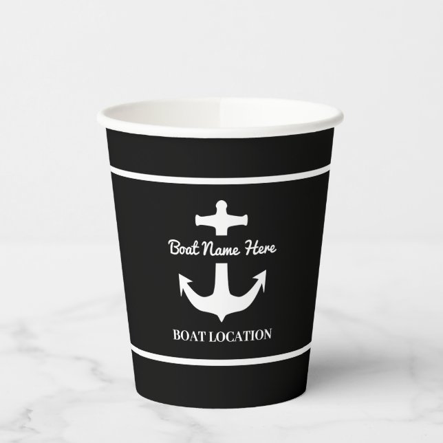 Custom Anchor Black Boat Name Location   Paper Cups (Left)