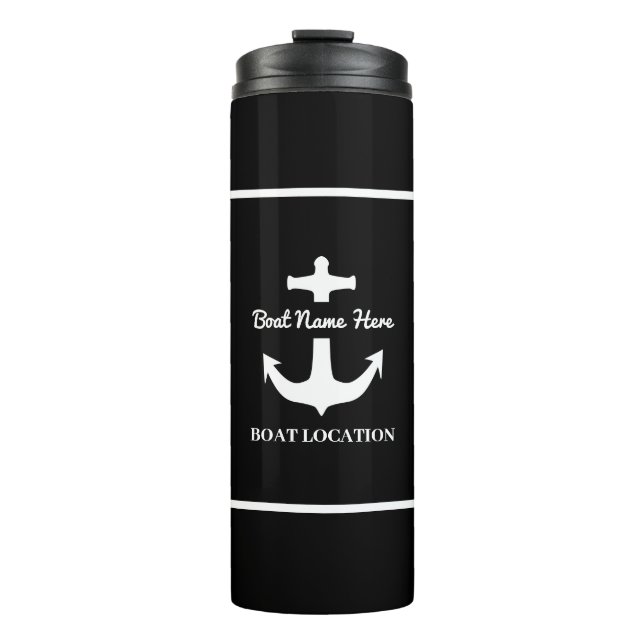 Custom Anchor Black Boat Name Location   Thermal Tumbler (Front)