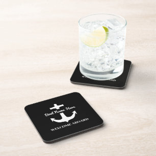 Custom Anchor Black Nautical Boat Name Coaster