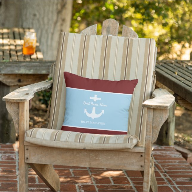 Custom Anchor Blue & Burgundy Boat Name Location  Cushion (Chair)