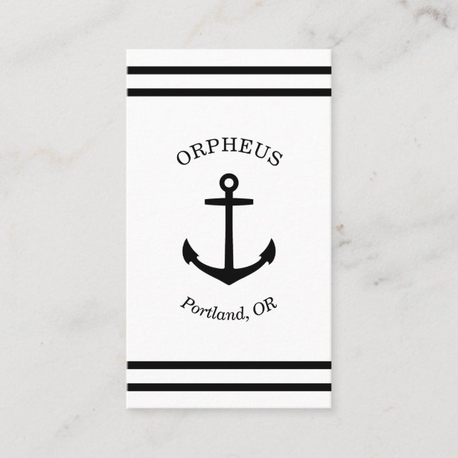 Custom Anchor Emblem Nautical (white & black) Business Card (Front)