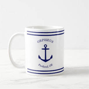Custom Anchor Emblem Nautical (white & blue) Coffee Mug