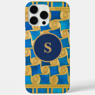 Custom Ancient Egyptian Monogram Blue Gold iPhone 16 Pro Max Case