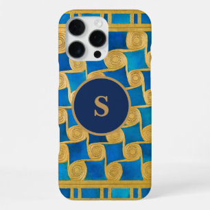 Custom Ancient Egyptian Monogram Blue Gold iPhone 16 Pro Max Case