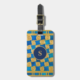 Custom Ancient Egyptian Monogram Blue Gold Luggage Tag