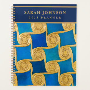 Custom Ancient Egyptian Monogram Blue Gold Planner