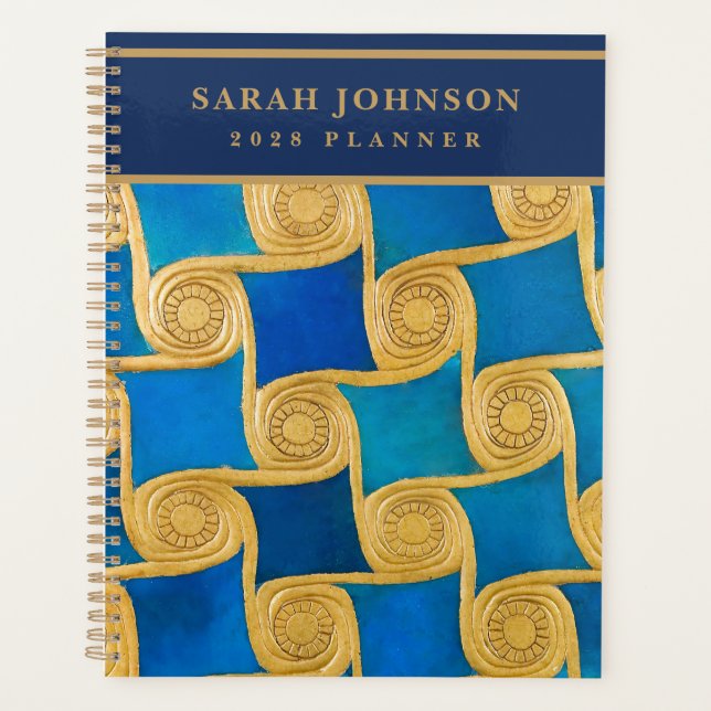 Custom Ancient Egyptian Monogram Blue Gold Planner (Front)