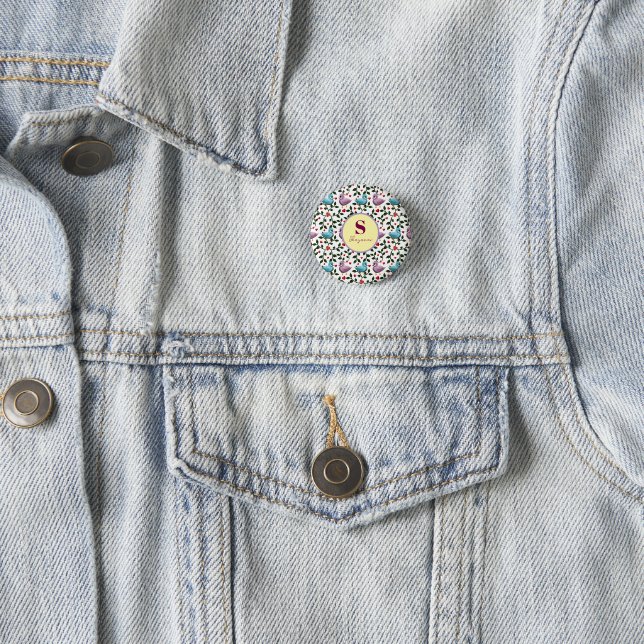 Custom and personalised birds pattern  3 cm round badge (In Situ)