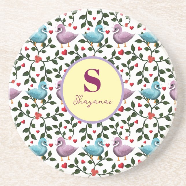Custom and personalised birds pattern  coaster (Front)