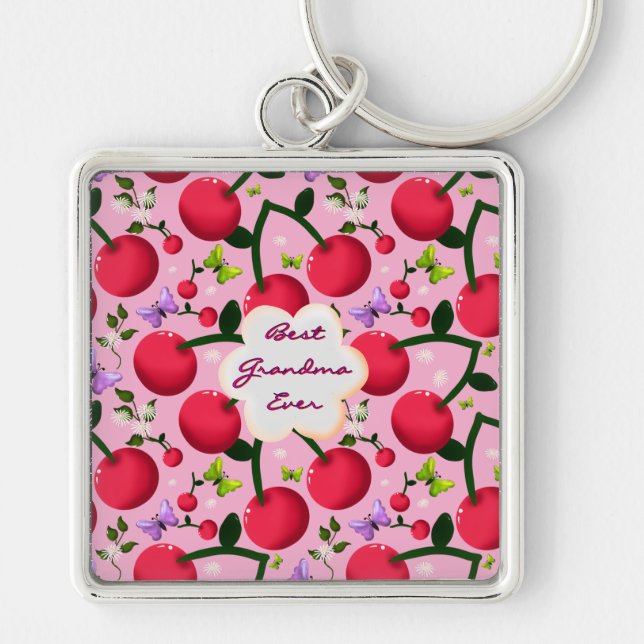 Custom and personalised cherry butterfly gift  key ring (Front)