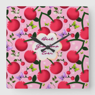 Custom and personalised cherry butterfly gift  square wall clock