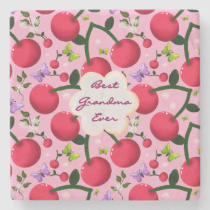 Custom and personalised cherry butterfly gift stone coaster