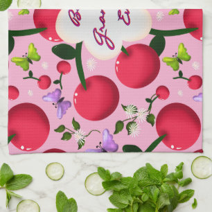 Custom and personalised cherry butterfly gift tea towel