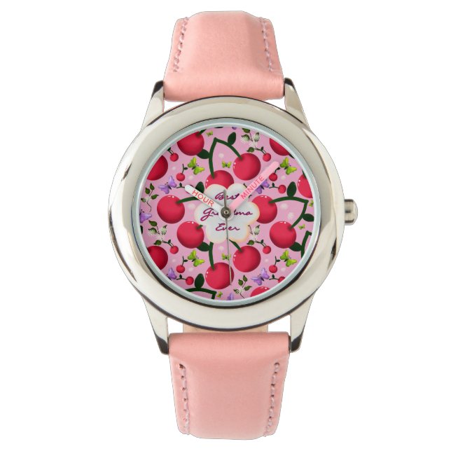 Custom and personalised cherry butterfly gift  watch (Front)