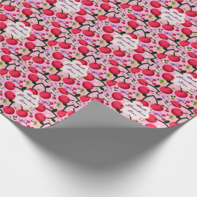Custom and personalised cherry butterfly gift  wrapping paper (Corner)