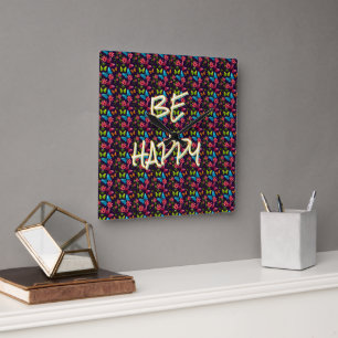 Custom and personalised Colourful Butterfly Square Wall Clock