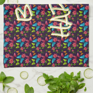 Custom and personalised Colourful Butterfly Tea Towel