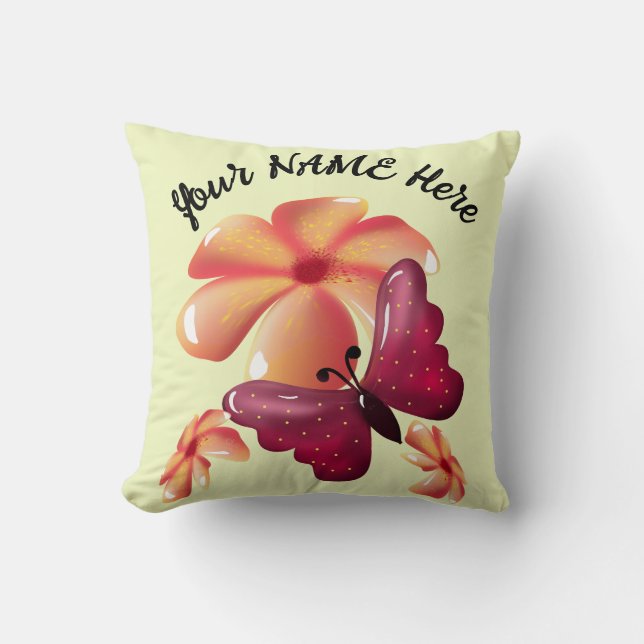 Custom and personalised floral Butterfly  Cushion (Front)