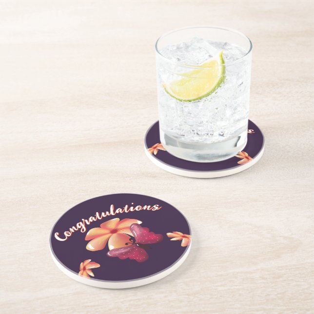 Custom and personalised floral Butterfly Pattern  Coaster (Side)