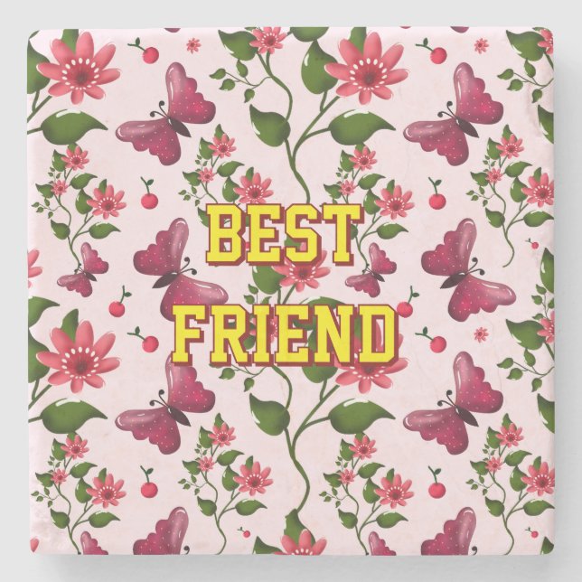 Custom and personalised floral Butterfly pattern  Stone Coaster (Front)