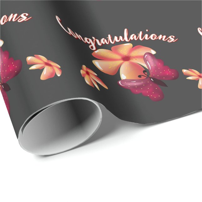 Custom and personalised floral Butterfly Pattern  Wrapping Paper (Roll Corner)