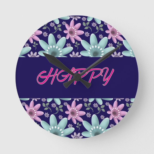 Custom and personalised floral Ping Pong Paddle Round Clock (Front)