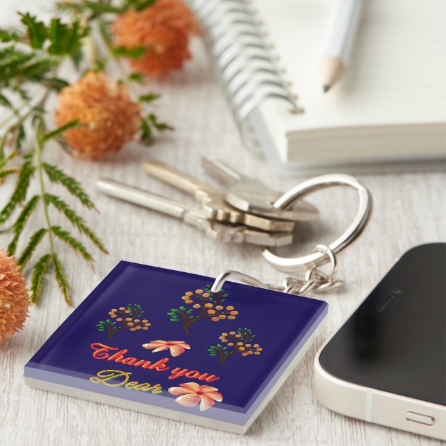 Custom And personalised gift Botanical Pattern  Key Ring (Front Right)
