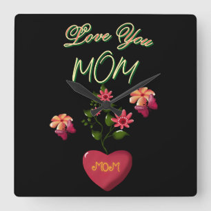 Custom and Personalised Mother's Day Floral gift Square Wall Clock