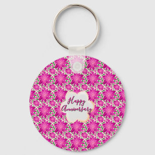 Custom and personalised pink floral key ring