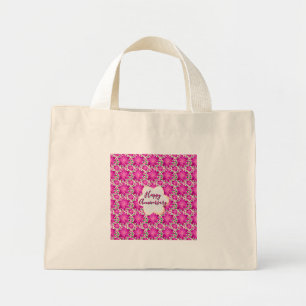 Custom and personalised pink floral mini tote bag