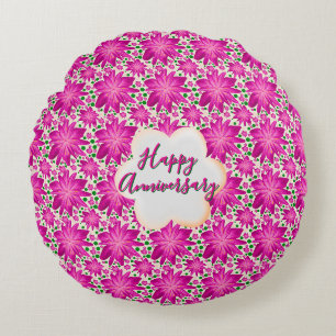 Custom and personalised pink floral round cushion