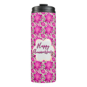 Custom and personalised pink floral thermal tumbler