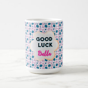 Custom and personalised teal and pink floral coffee mug