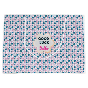 Custom and personalised teal and pink floral large gift bag