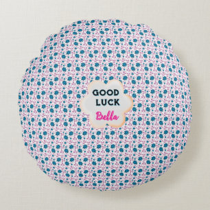 Custom and personalised teal and pink floral  round cushion