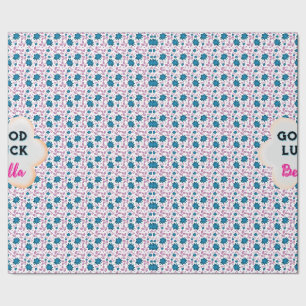 Custom and personalised teal and pink floral wrapping paper