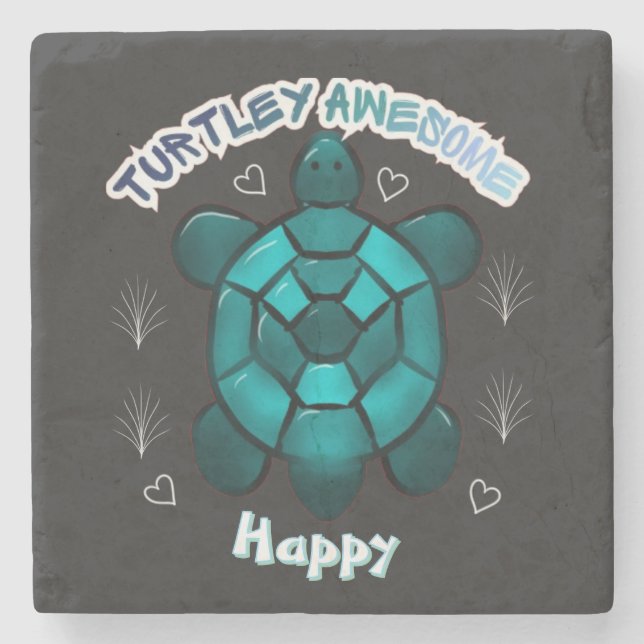 Custom and personalised turtle lover gift  stone coaster (Front)
