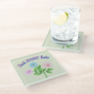 Custom and personalised watercolor floral gift glass coaster