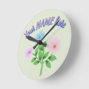 Custom and personalised watercolor floral gift round clock