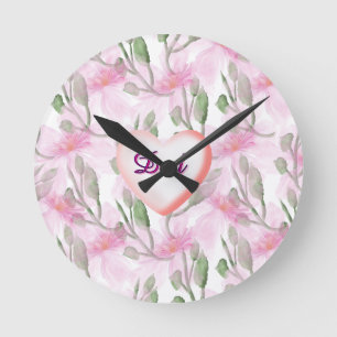 Custom and Personalised watercolor floral gift Round Clock