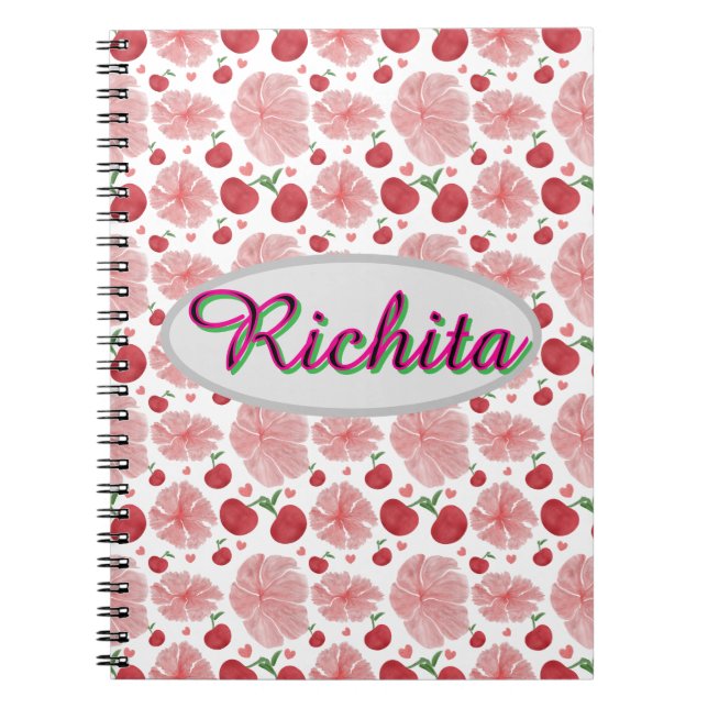 Custom and Personalised watercolor floral  Notebook (Front)