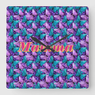 Custom and personalized butterfly floral gift  square wall clock