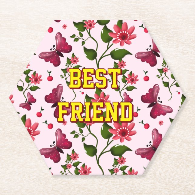 Custom and personalized floral Butterfly pattern  Paper Coaster (Front)
