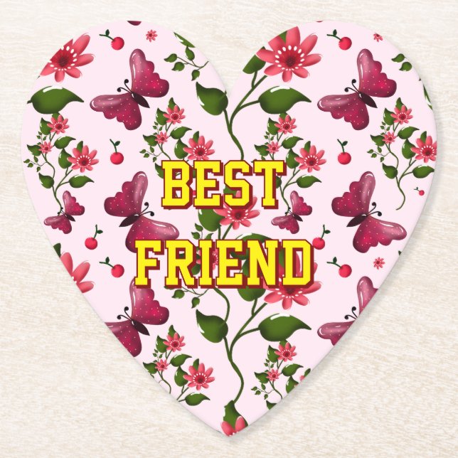 Custom and personalized floral Butterfly pattern  Paper Coaster (Front)