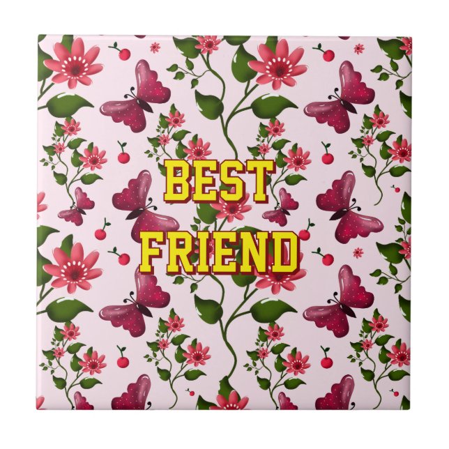 Custom and personalized floral Butterfly pattern  Tile (Front)