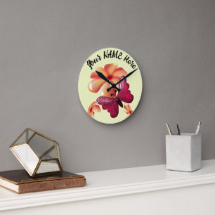 Custom and personalized floral Butterfly  Round Clock